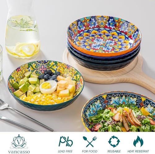 vancasso 32 Oz Pasta Bowls Set of 6, Ceramic Bohemian Soup Salad Bowls
