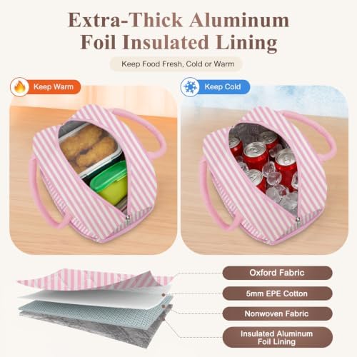 KUBYA Lunch Box for Women Adult Men, Cute Insulated Lunch Bag Women Quilted Reusable Large Lunch Boxes Tote Bag Leakproof Simple Thermal Cooler Bag for Work Office Picnic