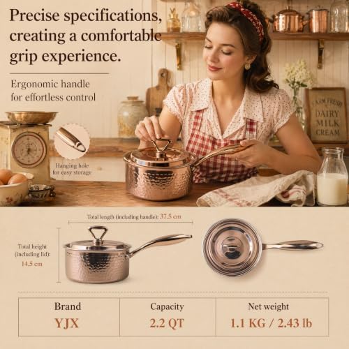YJX Hammered Saucepan with Lid, Sauce Pan with Handle for Soup or Milk