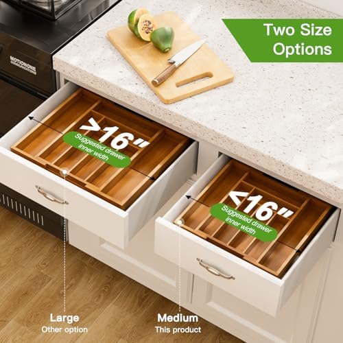 Pipishell Bamboo Expandable Silverware Drawer Organizer, Brown, Medium