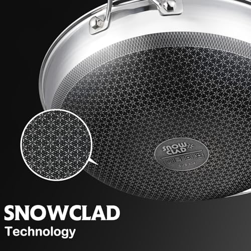 SNOWCLAD Wok, 13 Inch Hybrid Woks & Stir-fry Pans Nonstick, Non Toxic Stainless Steel Wok Pan with Lid, Dishwasher Induction Oven Broiler Safe, PFOA Free Cookware Non Stick