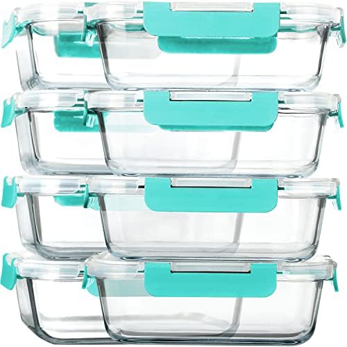 M MCIRCO 8 Pack,30 oz Glass Food Storage Containers with Lids, Green