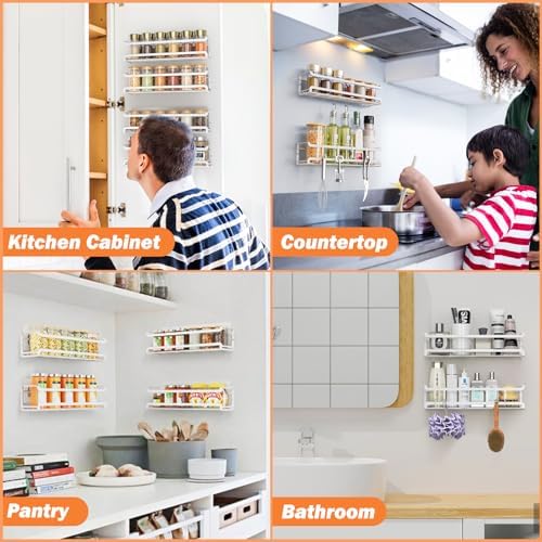 Bunoxea Spice Rack Wall Mounted 4 Pack, White,11.41x2.75x2.75in