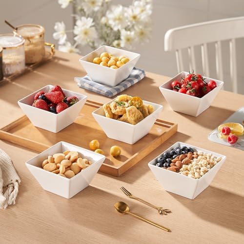 Small Porcelain Serving Bowl Set of 6, 4.6" Square Cereal Bowl