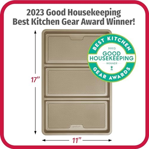 GoodCook 11 x 17-Inch Non-Stick Divided Sheet Pan – 3-in-1 Textured Cooking Pan, Baking Dish, Scratch-Resistant Carbon Steel Oven Pan for Meal Prepping & Dinners