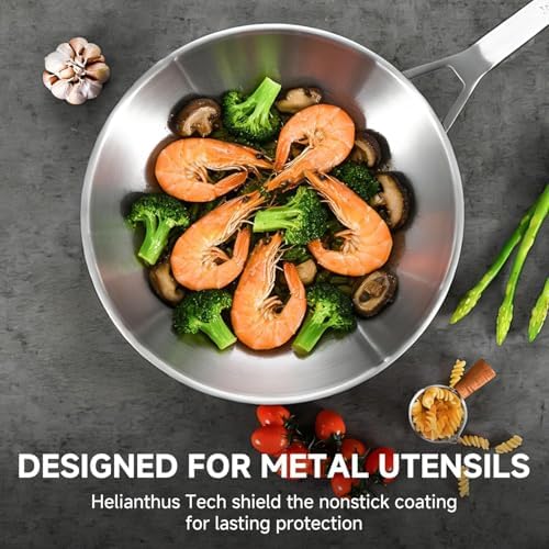 Inqibee 12 Inch Stainless Steel Wok Pan with Lid, Detachable Handle