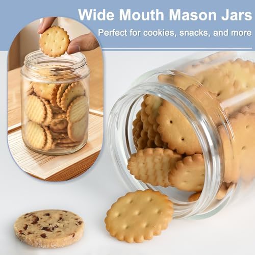 Overnight Oats Containers with Lids, 16oz Wide Mouth Mason Jars with Lids, 6 Pack Glass Jars with Airtight lid for Chia Pudding Yogurt Salad, Meal Prer Oatmeal Jars
