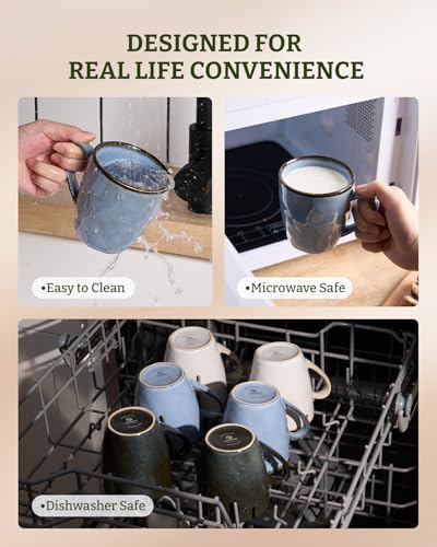famiware Coffee Mug Set of 6, Ocean Round 11.5oz Coffee Cup Set with Handle