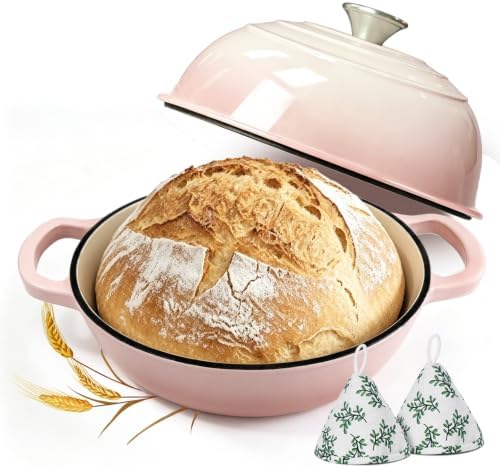 Cast Iron Bread Dutch Oven 6QT Cream Enameled with Lid