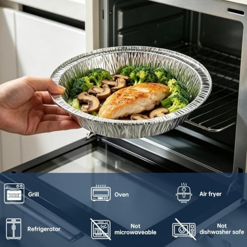 50 Pack 9 Inch Round Aluminum Pans with Lids, Disposable Aluminum Pie Pans with Lids, 9” Tin Foil Pans, Takeout Containers with Cardboard Covers for Cooking, Baking, Storage, Roasting, Reheating