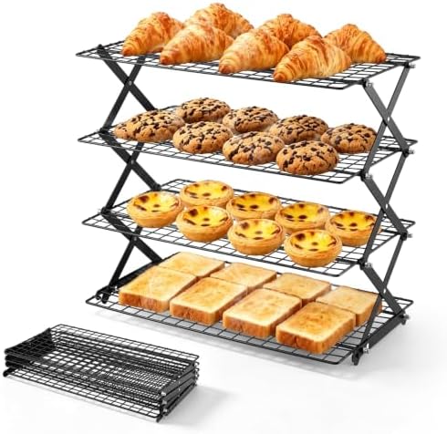 P&P CHEF 4 Tier Collapsible Cooling Racks, Stackable Bakers Rack,Black