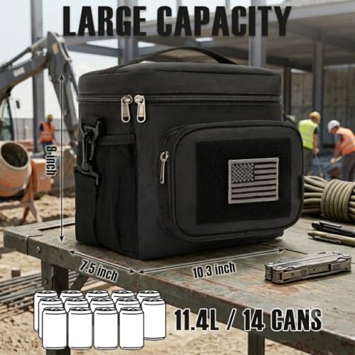 FlowFly Tactical Lunch Bag Large Insulated Lunch Box Cooler Tote for Men, Women with MOLLE/PALS Webbing (Black)