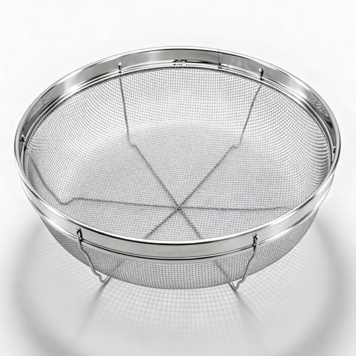 Fine Mesh Strainer for Kitchen, Stainless Steel Colander Bowl for Pasta, Rice, Fruit, Metal Net Baskets with Resting Base - Strain, Drain, Rinse (Diameter 12.2 inch)