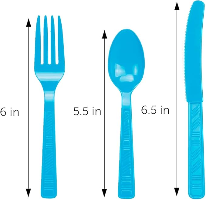 DecorRack Plastic Cutlery Set, Turquoise Colored Plastic Silverware Sets for Parties, 96 Piece Bulk Heavy Duty Utensils (Turquoise, 96 Pieces)