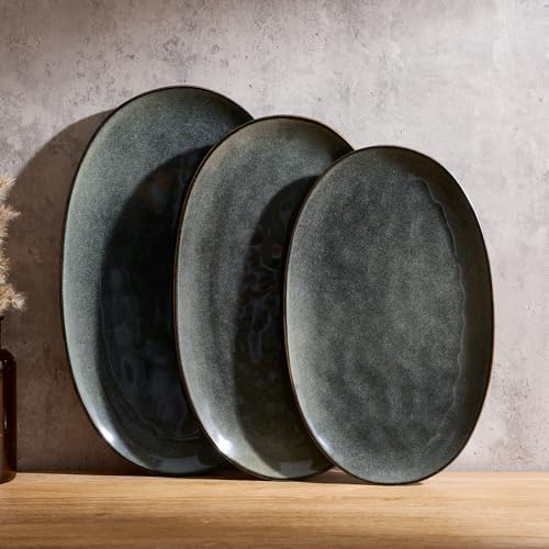 famiware Serving Platters Set of 3 Sizes - Oval, Deep Forest
