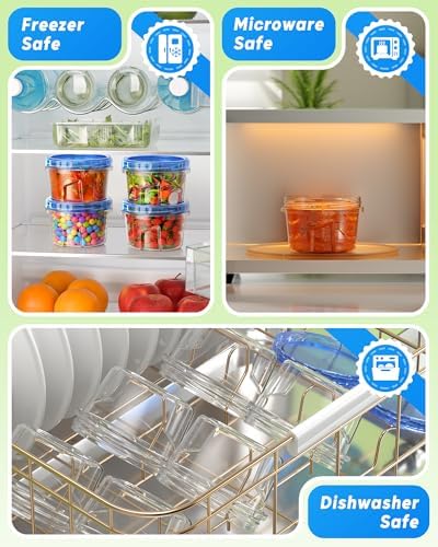 BiuLeon 12 Pack-16oz Freezer Storage Containers, Plastic Food Storage Containers with Twist Top Lids, BPA Free and Reusable Soup Containers with Lid, Microwave and Dishwasher Safe
