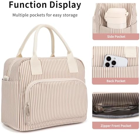 Lunch Bag Women Lunch Box for Women Adult Cute Insulated Lunch Bag Lager Cooler Lunch Tote Bags for Work Picnic (Brown Stripes)