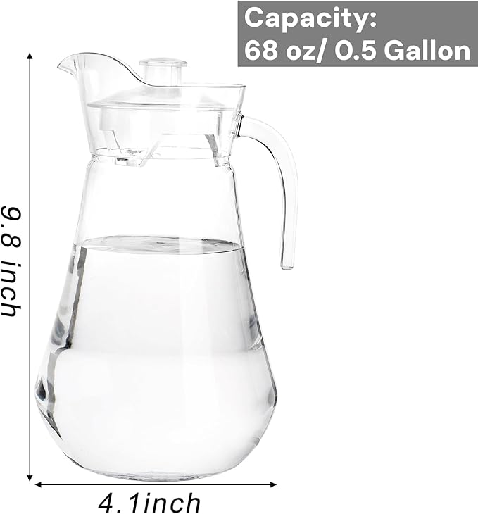 SOUJOY 2 Pack Plastic Pitcher, 68Oz Clear Iced Water Jug with Lid and Handle, Heat Resistant BPA-Free Tea Pitcher for Lemonade, Juice, Milk, Cold or Hot Beverage