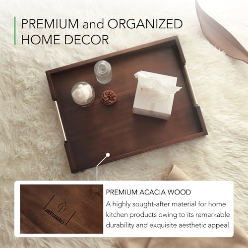 Joy&Grace Acacia Wood Ottoman Tray with Handles 16.7" x 12.8"