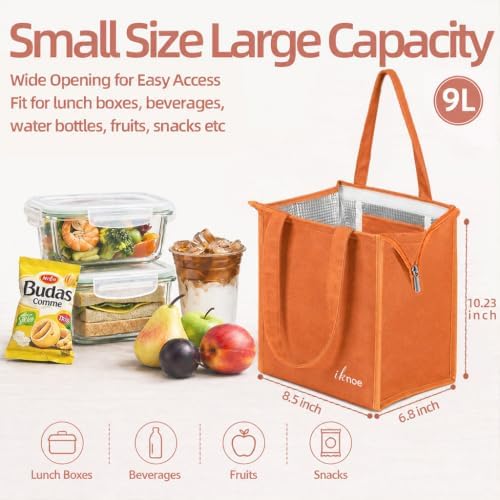 iknoe 9L Insulated Lunch Bag for Men & Women, Leak-Resistant Orange