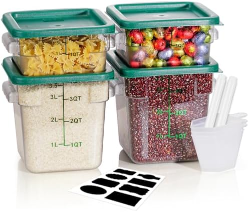 2QT&4QT NSF Food Storage Containers: 8 PCS[Food Grade] [Hot&Cold Resistant] Commercial Clear Square Food Storage Containers with Scales Handles for Home Restaurant Kitchen(BPA FREE)