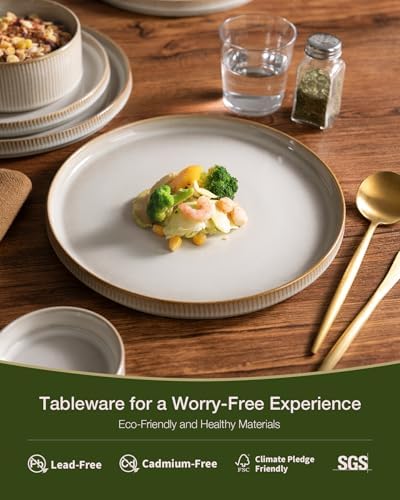 Famiware Star Dinnerware Sets with Mugs, Ceramic Plates and Bowls Set for 4