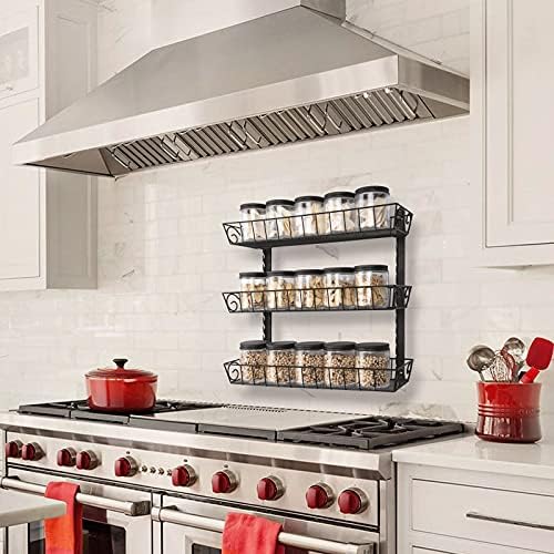 SWOMMOLY Wall Mount Spice Rack Organizer, 3-Tier Adjustable Dual-Use Shelf