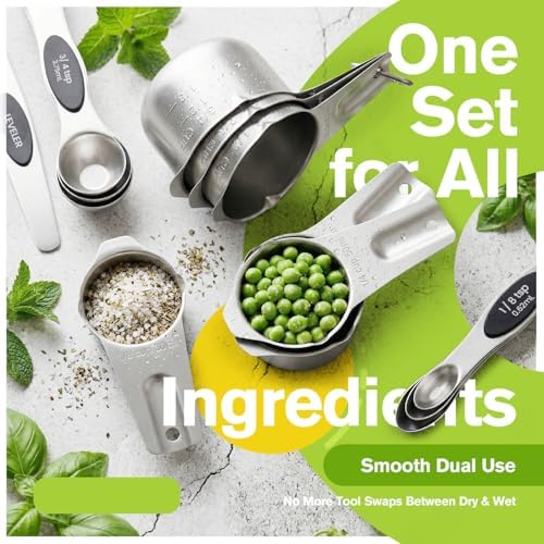 ChefAide Magnetic Measuring Cups & Spoons Set of 15 with Leveler