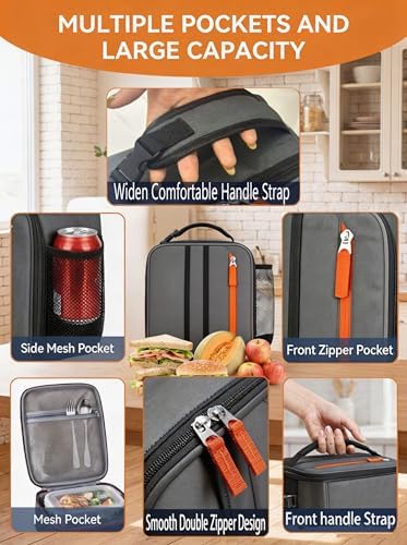 Lunch Box Insulated Lunch bag for Men Teen Kids Boys Adult Portable Stylish Small Lunchbox Special Design for Working Office school Picnic (Gray 6L(Without Shoulder Straps))
