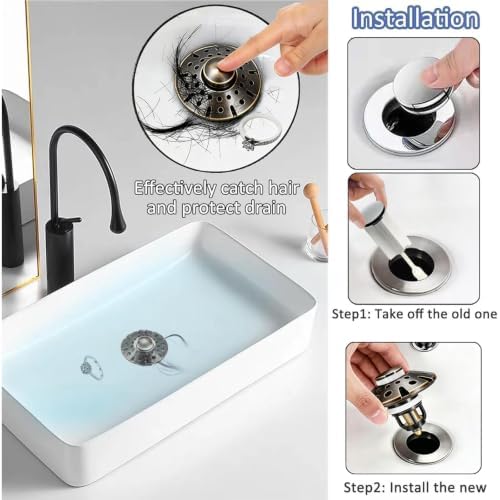 AzWzz Bathroom Sink Drain Strainer, 3 in 1 Pop Up Bathroom Sink Stopper