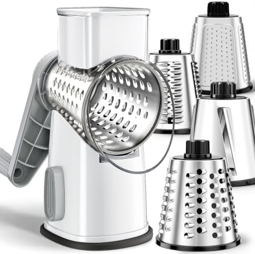 Weltonhm 4 in 1 Large Cheese Grater Hand Crank (White Grey 4 Graters)