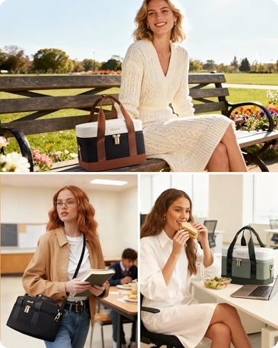 LOVEVOOK Insulated Lunch Bag for Women - Cute Lunch Box Cooler for Work, Picnic, and Beach, Black