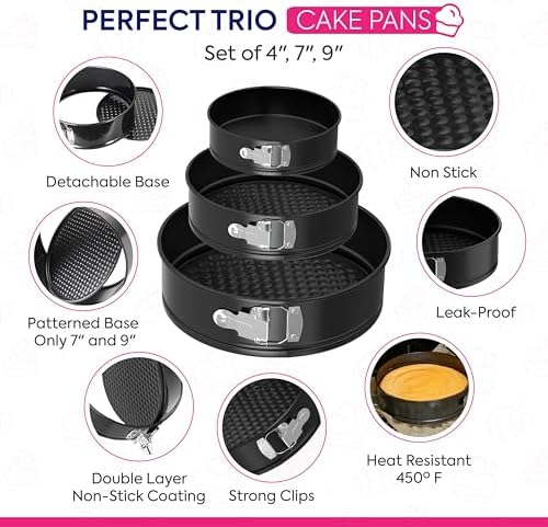 Riccle 148PCs Cake Pan Set for Baking, 3 Non-Stick Springform Pan Set (4, 7, 9 Inches), Cake Decorating Kit, Piping Bags and Tips Set, Cake Leveler, Multi-functional Leak-Proof CheeseCake Pan (148)