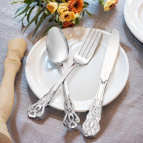 90PCS Silver Plastic Silverware Elegant for Parties Family Dinners
