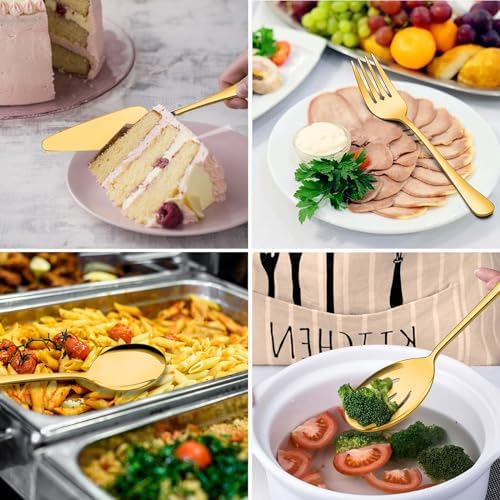 Serving Utensils, XEVOM 6-Piece Stainless Steel Serving Utensil Set Gold