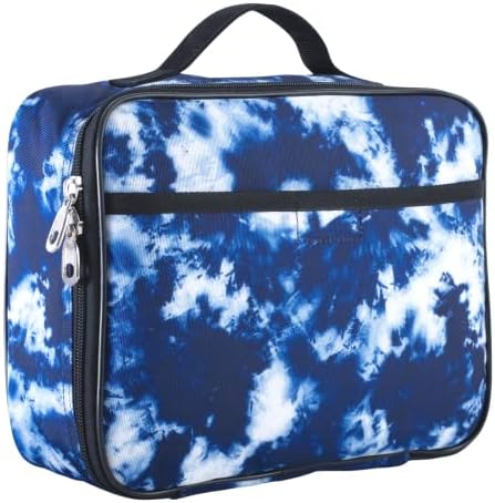 Fenrici Tie Dye Lunch Box for Boys, Girls, Kids Insulated Lunch Bag for School, Soft Sided Compartments, Spacious, BPA Free, Food Safe,10.8in x 8.5in x 2.8in, Tie Dye, Blue