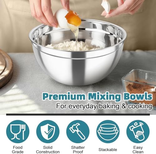 TeamFar Mixing Bowls, Stainless Steel Nesting Salad Bowls & Airtight Lids