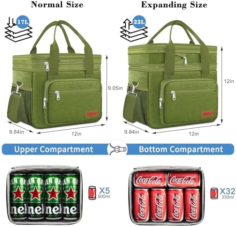Coobiiya Insulated Lunch Box for Men & Women, Leakproof Lunch Bag Cooler Bag with 4 Pockets,Heavy Duty Lunch Bags Men Cooler Bags for Camping, Travel, Work Kayaking & Beach
