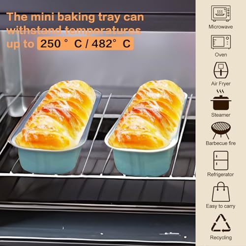 Mini Cake Pans with Lids and Spoons 200 Pack, Mini Loaf Pans with lids 6.8oz, Small Disposable Aluminum Foil Loaf Pans, Rectangular Baking Container for Party, Picnics and Housewarming (Blue)