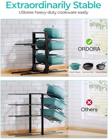 ORDORA Pots and Pans Organizer Under Cabinet 13.8", 6-Tier Adjustable Rack