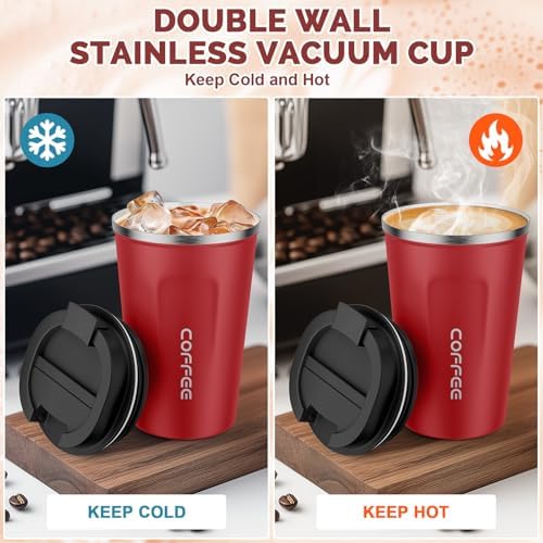 MOMSIV 12oz Travel Coffee Mug, Insulated Coffee Cup with Leakproof Lid