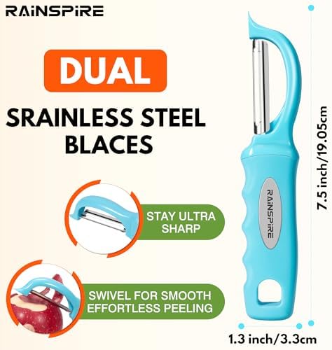Rainspire Vegetable Peeler Potato Peelers for Kitchen, Sharp Stainless Steel Blades Veggie, Comfortable Handle Fruit Peeler, Carrot Peeler Apple Peeler Dishwasher Safe (2, Blue)