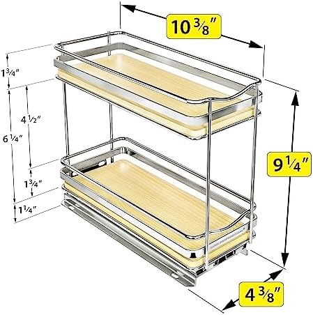 LYNK PROFESSIONAL® Élite™ Pull Out Spice Organization for Cabinets - 4-3/8 inch Wide – Spice Rack for Inside Cabinets – Wood/Chrome - Sliding Spice Rack Organizer for cabinet – Spice Rack - 2 Tier