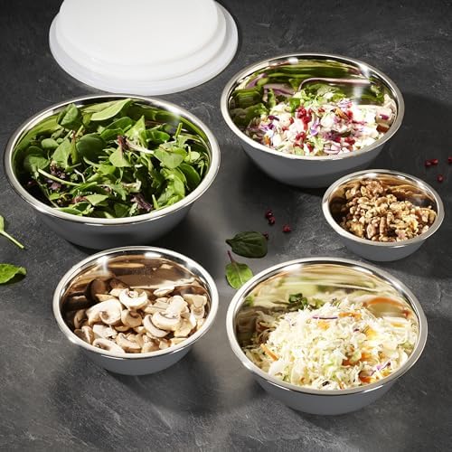 10-Piece Stainless Steel Mixing Bowl Set with Lids for Food Prep & Storage