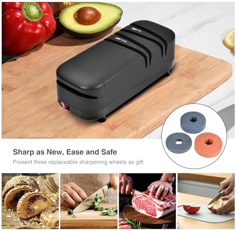 Professional Knife Sharpener Tool, Electric Knife Sharpener for Home, 2-Stages Scissors Knives Quick Sharpening & Polishing for Kitchen, Black