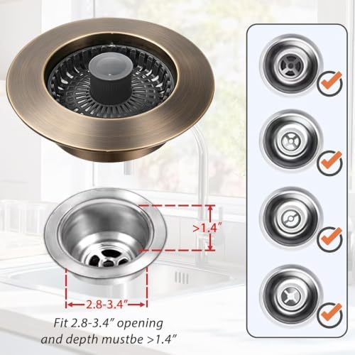 Anlige Kitchen Sink Drain Strainer, 3 in 1 Pop Up Kitchen Sink Stopper