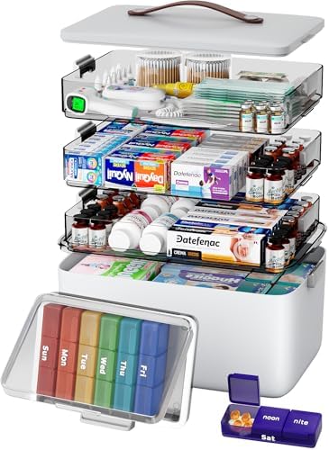 CTIME 4-Tier Extra-Large Medicine Organizer with Portable Pill Case Empty