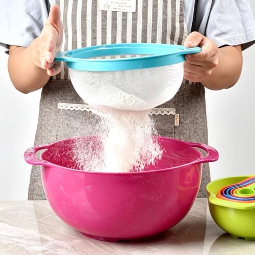 Mixing Bowls, Nesting Baking Bowls with Colander & Fine Mesh (Candy-10PCS)