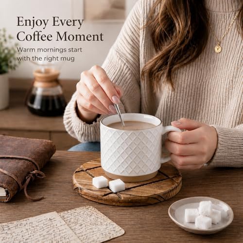 GBhome 15 OZ Stackable Coffee Mugs Set of 4, Ceramic Coffee Cups Set