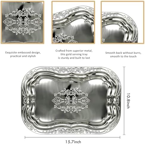 4-Pack Large Oval Silver Serving Trays - 15.7"x10.8" Mirror Platter Set for Party, Wedding, Birthday, Christmas, Appetizers, Desserts, Food Display, Kitchen Table, Buffet